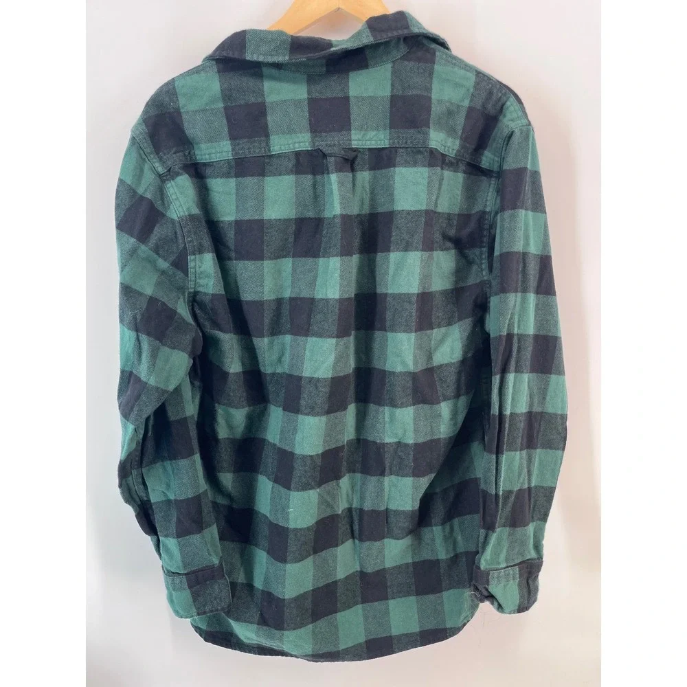 J. Crew Flannel Shirt Mens L Green Black Buffalo Plaid Cotton Grunge Rustic